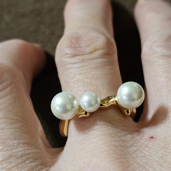 Unique Genuine Cultured Freshwater Pearls in 18k over Sterling Silver Sz 6 - Picture 3 of 3